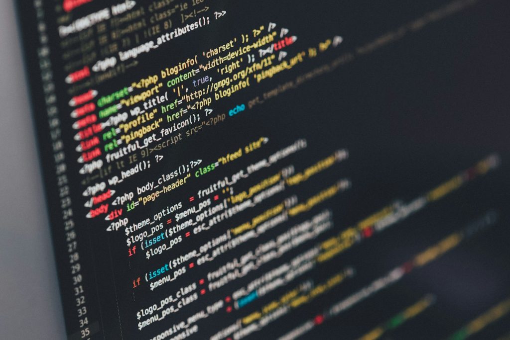 Close-up of colourful code on a computer screen
