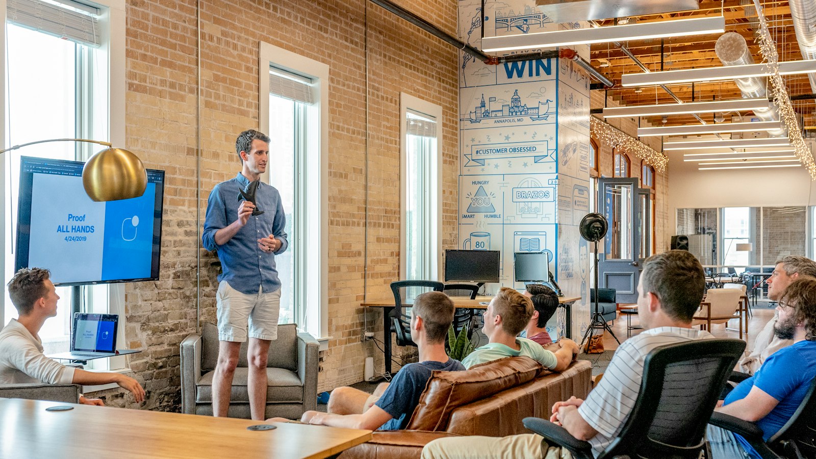 Small business team discussing a social media content plan