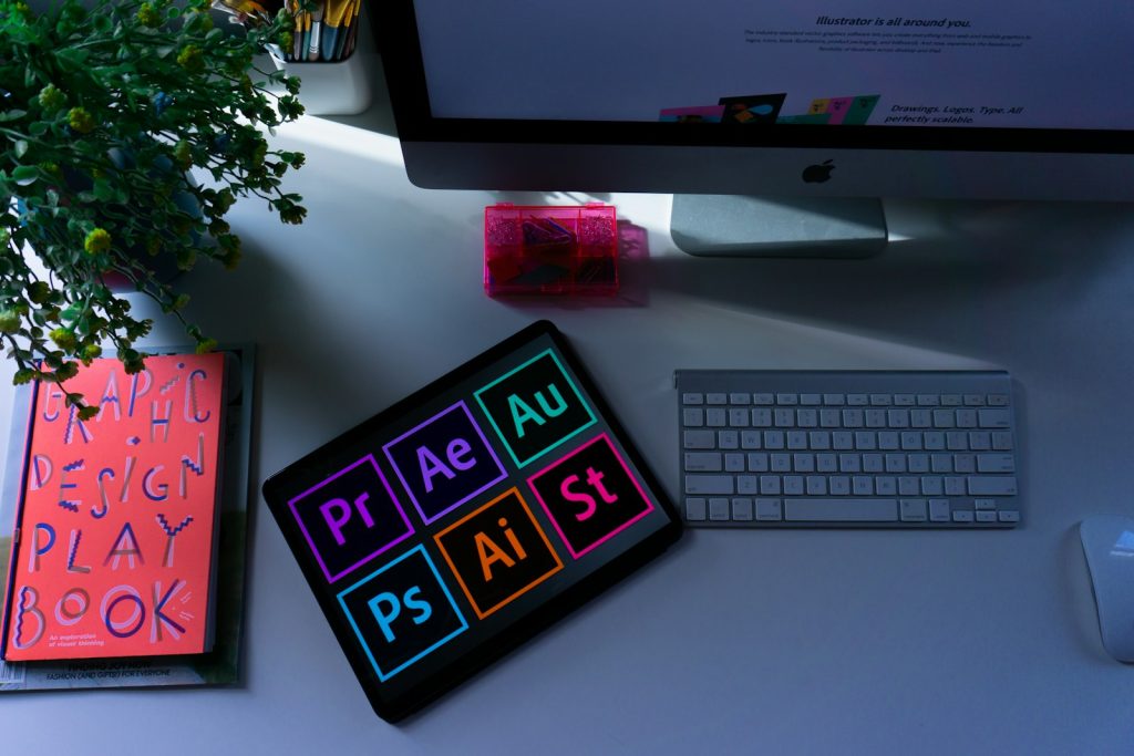 Designer working on a logo with a drawing tablet